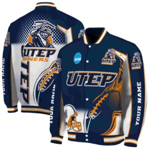 customized utep miners flaming football blue white jacket fashion forward jacketwow