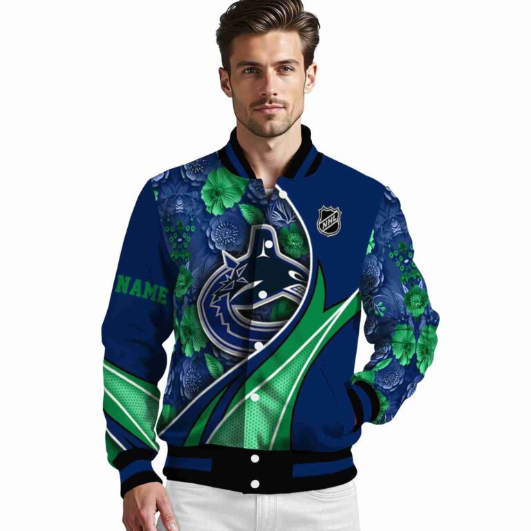 customized vancouver canucks floral print blue jacket high quality jacketwow