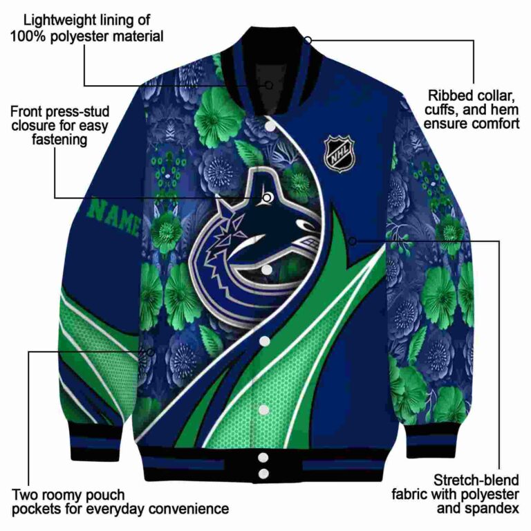 customized vancouver canucks floral print blue jacket new arrival jacketwow