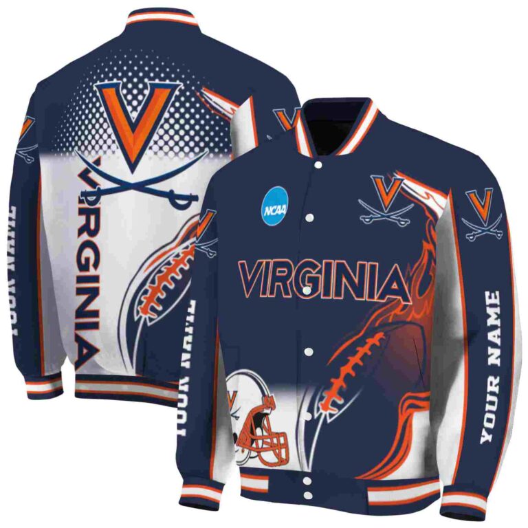 customized virginia cavaliers flaming football blue white jacket fashion forward jacketwow