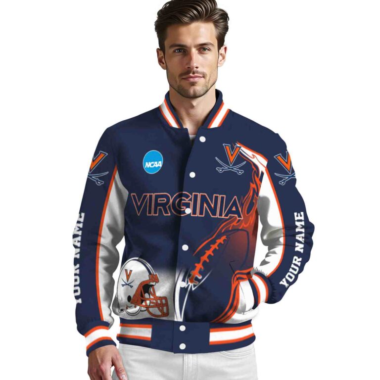 customized virginia cavaliers flaming football blue white jacket high quality jacketwow