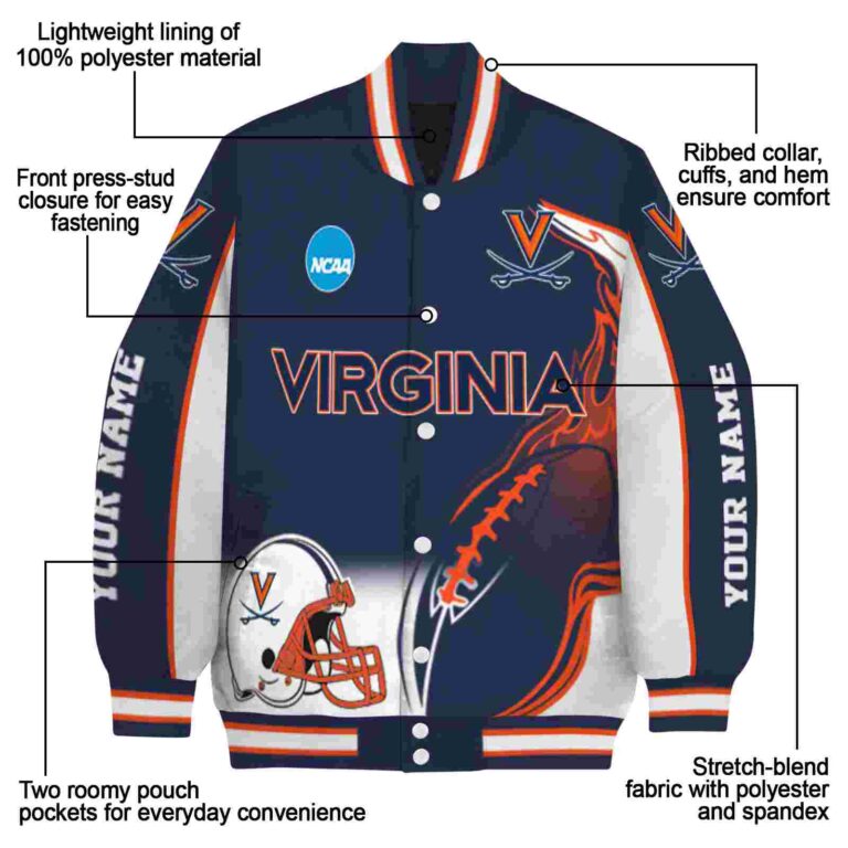 customized virginia cavaliers flaming football blue white jacket new arrival jacketwow