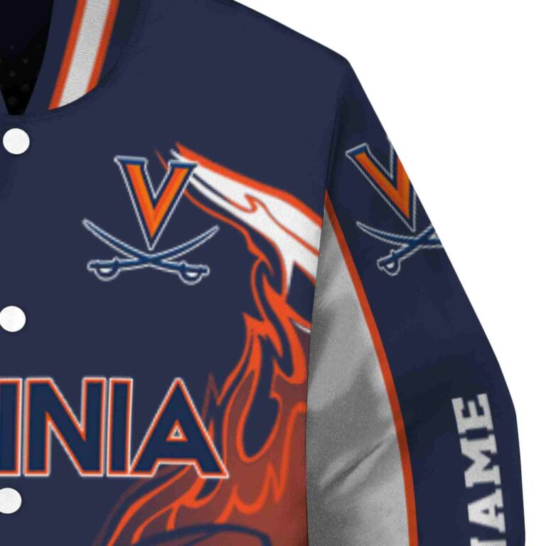 customized virginia cavaliers flaming football blue white jacket premium grade jacketwow