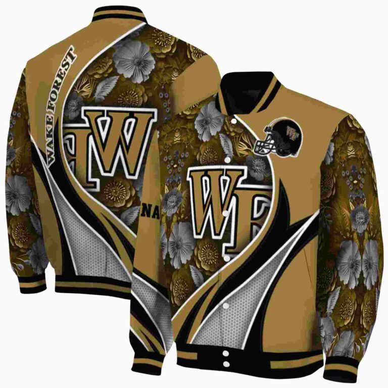 customized wake forest demon deacons floral print gold jacket fashion forward jacketwow