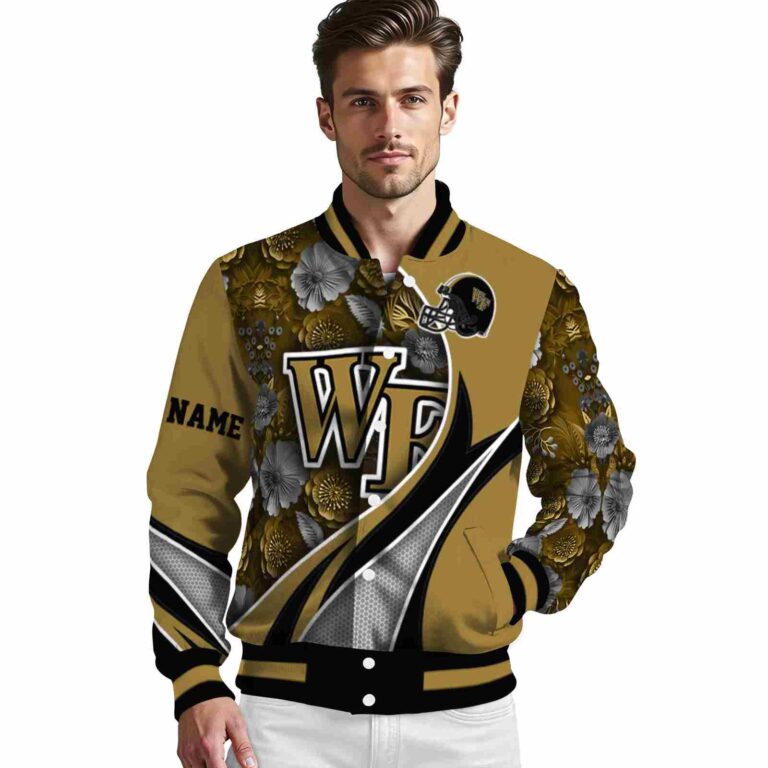 customized wake forest demon deacons floral print gold jacket high quality jacketwow