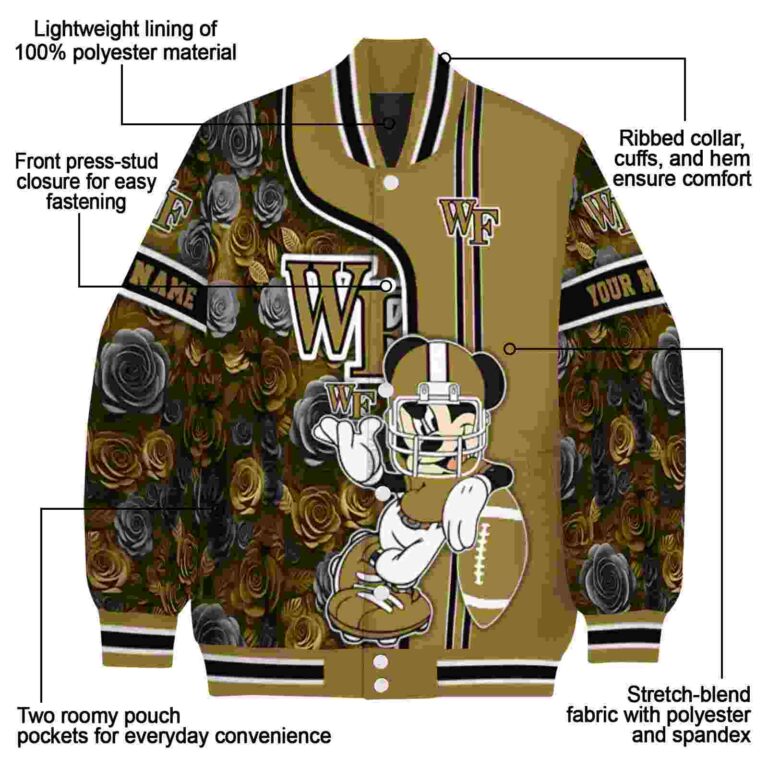 customized wake forest demon deacons rose mickey gold jacket new arrival jacketwow