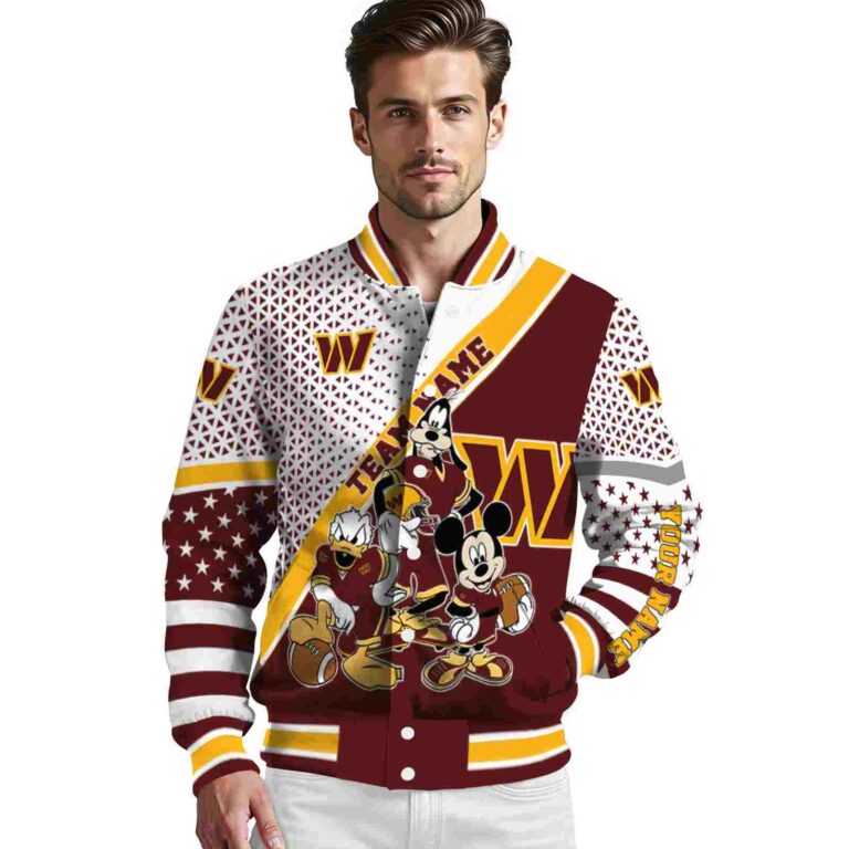 customized washington commanders mickey donald goofy burgundy white jacket high quality jacketwow