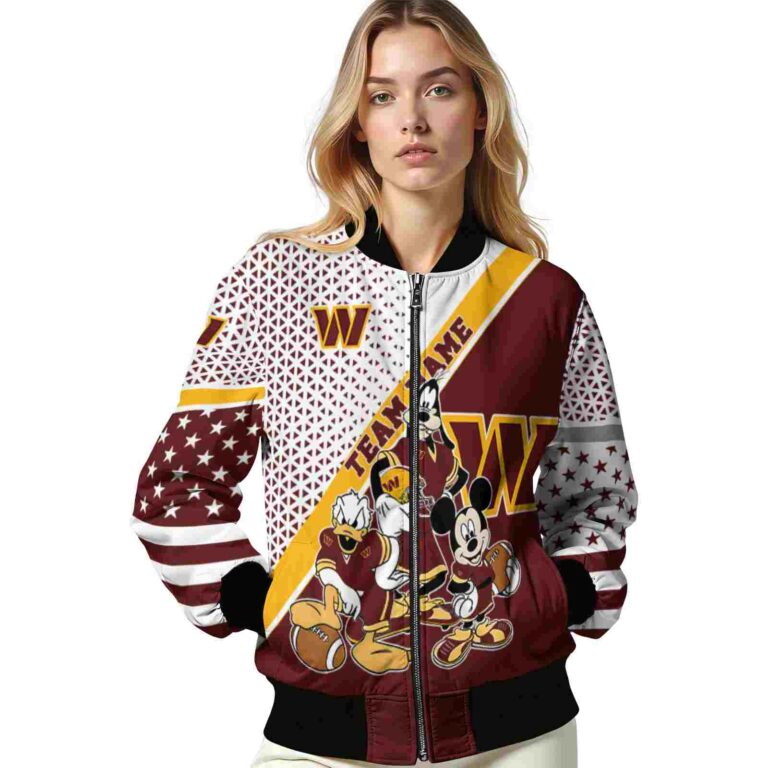 customized washington commanders mickey donald goofy burgundy white jacket latest model jacketwow