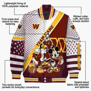 customized washington commanders mickey donald goofy burgundy white jacket new arrival jacketwow
