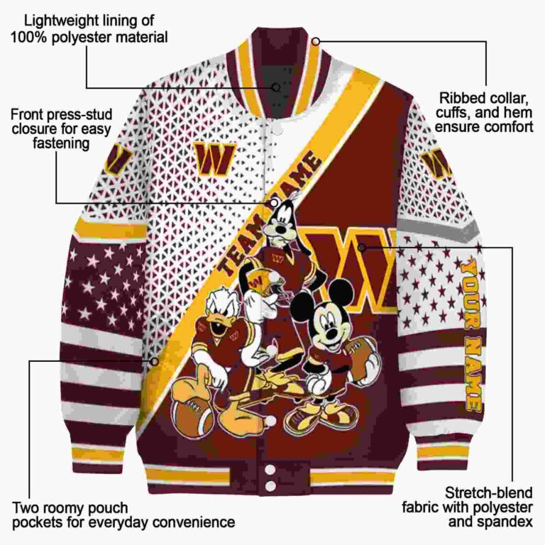 customized washington commanders mickey donald goofy burgundy white jacket new arrival jacketwow