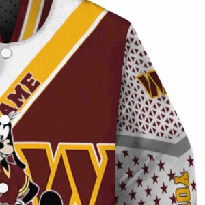 customized washington commanders mickey donald goofy burgundy white jacket premium grade jacketwow