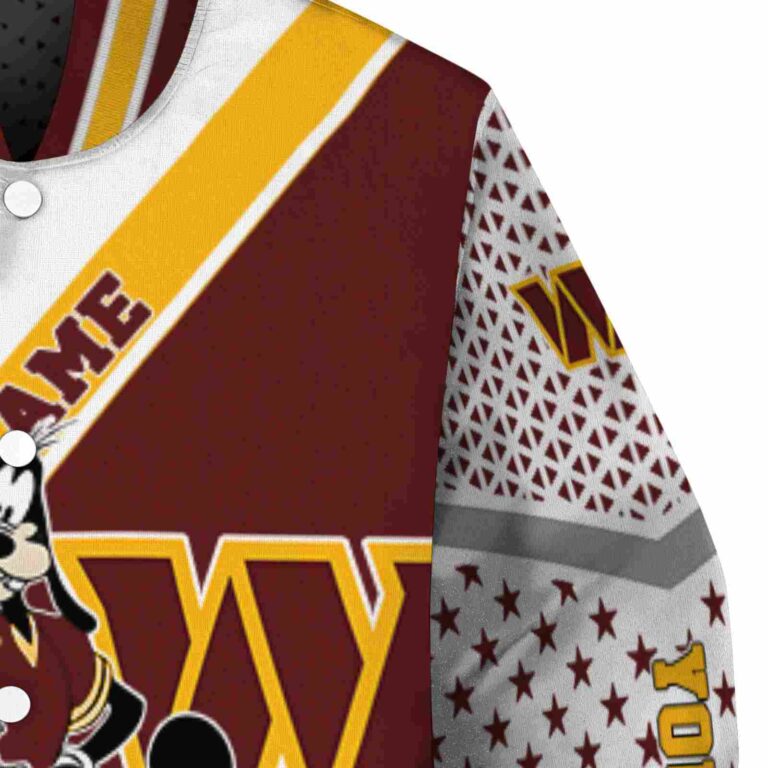 customized washington commanders mickey donald goofy burgundy white jacket premium grade jacketwow