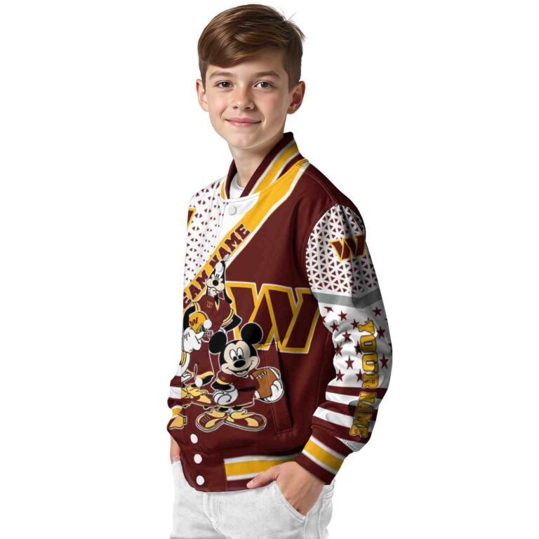 customized washington commanders mickey donald goofy burgundy white jacket trendy jacketwow