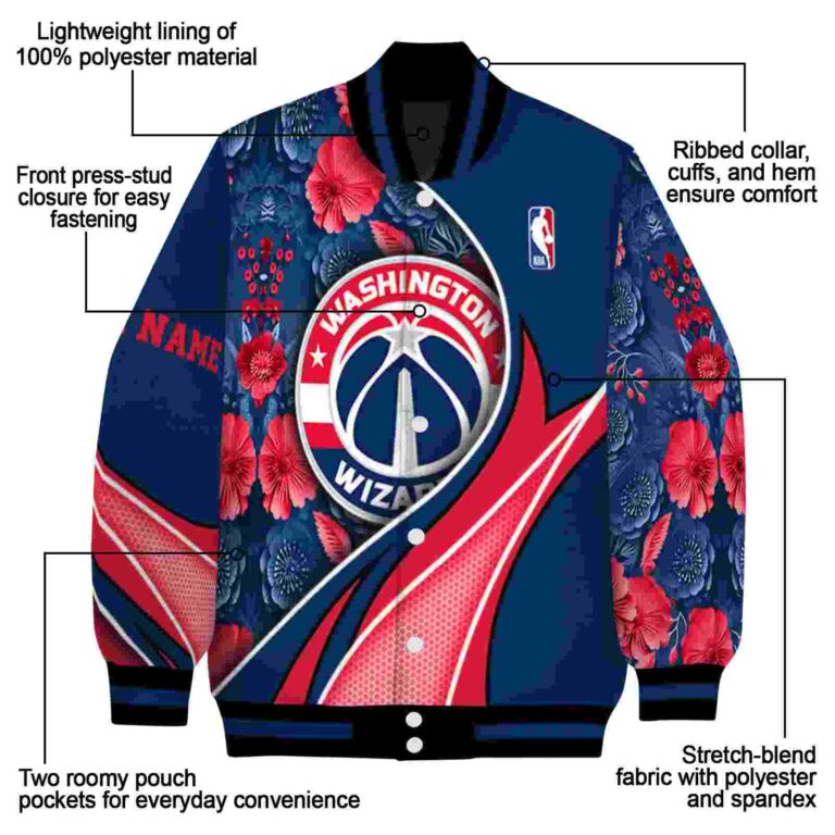 customized washington wizards floral print blue jacket new arrival jacketwow