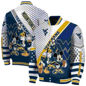 customized west virginia mountaineers mickey donald goofy blue white jacket fashion forward jacketwow