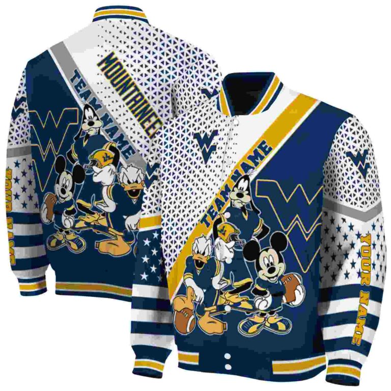 customized west virginia mountaineers mickey donald goofy blue white jacket fashion forward jacketwow