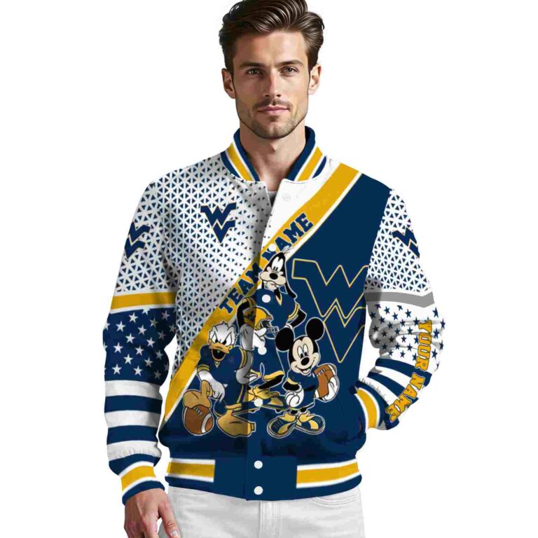 customized west virginia mountaineers mickey donald goofy blue white jacket high quality jacketwow