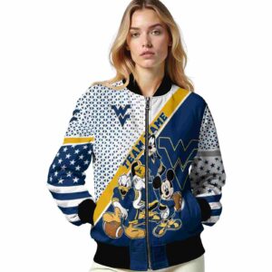 customized west virginia mountaineers mickey donald goofy blue white jacket latest model jacketwow