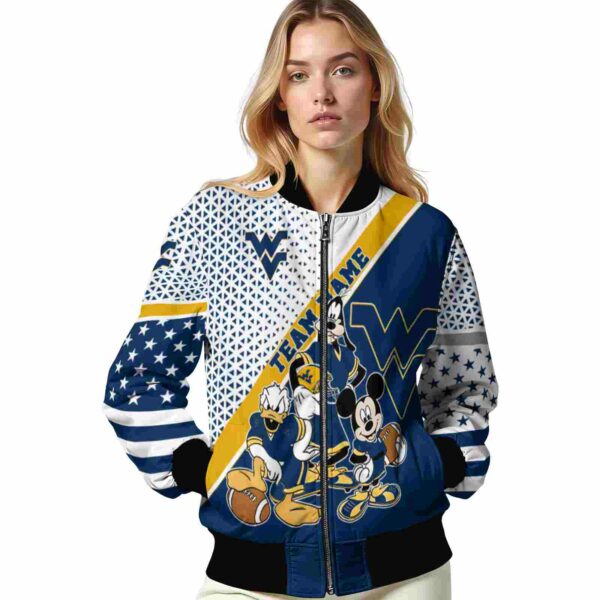 customized west virginia mountaineers mickey donald goofy blue white jacket latest model jacketwow