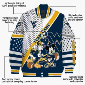 customized west virginia mountaineers mickey donald goofy blue white jacket new arrival jacketwow