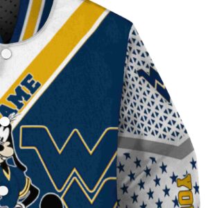customized west virginia mountaineers mickey donald goofy blue white jacket premium grade jacketwow