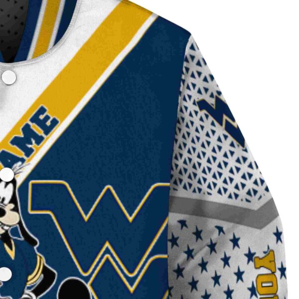 customized west virginia mountaineers mickey donald goofy blue white jacket premium grade jacketwow