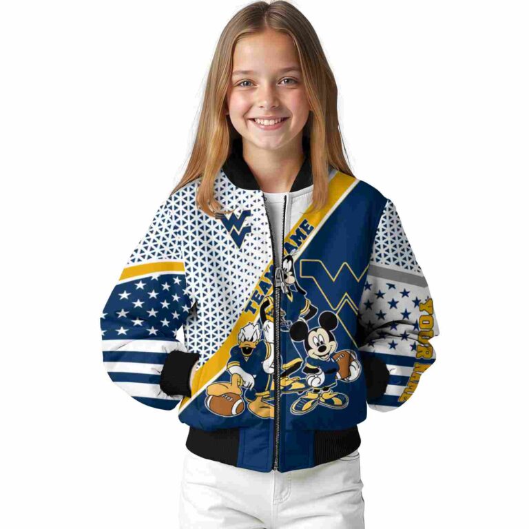 customized west virginia mountaineers mickey donald goofy blue white jacket top rated jacketwow