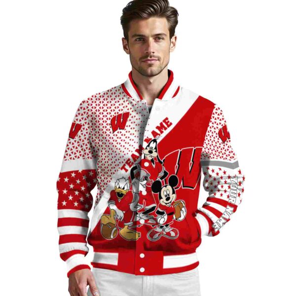 customized wisconsin badgers mickey donald goofy red white jacket high quality jacketwow