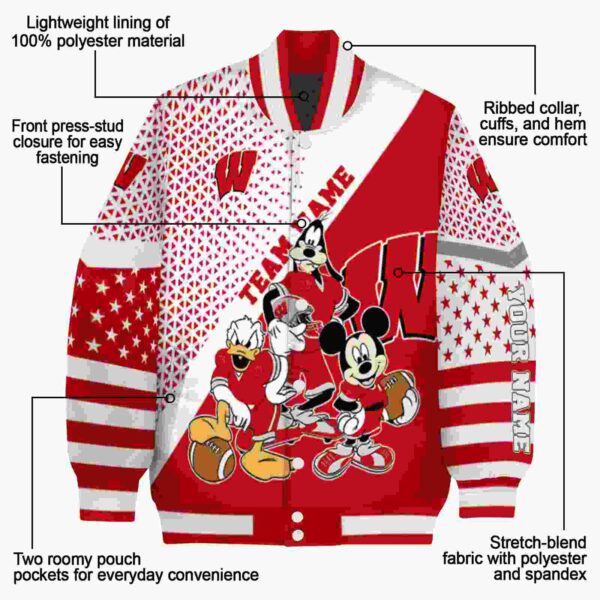 customized wisconsin badgers mickey donald goofy red white jacket new arrival jacketwow