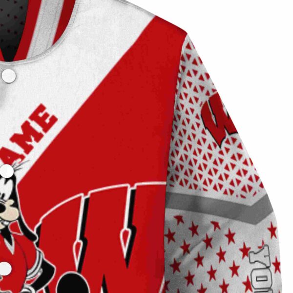 customized wisconsin badgers mickey donald goofy red white jacket premium grade jacketwow