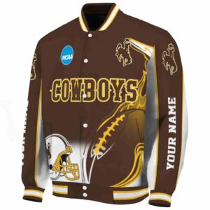 customized wyoming cowboys flaming football brown white jacket best selling jacketwow