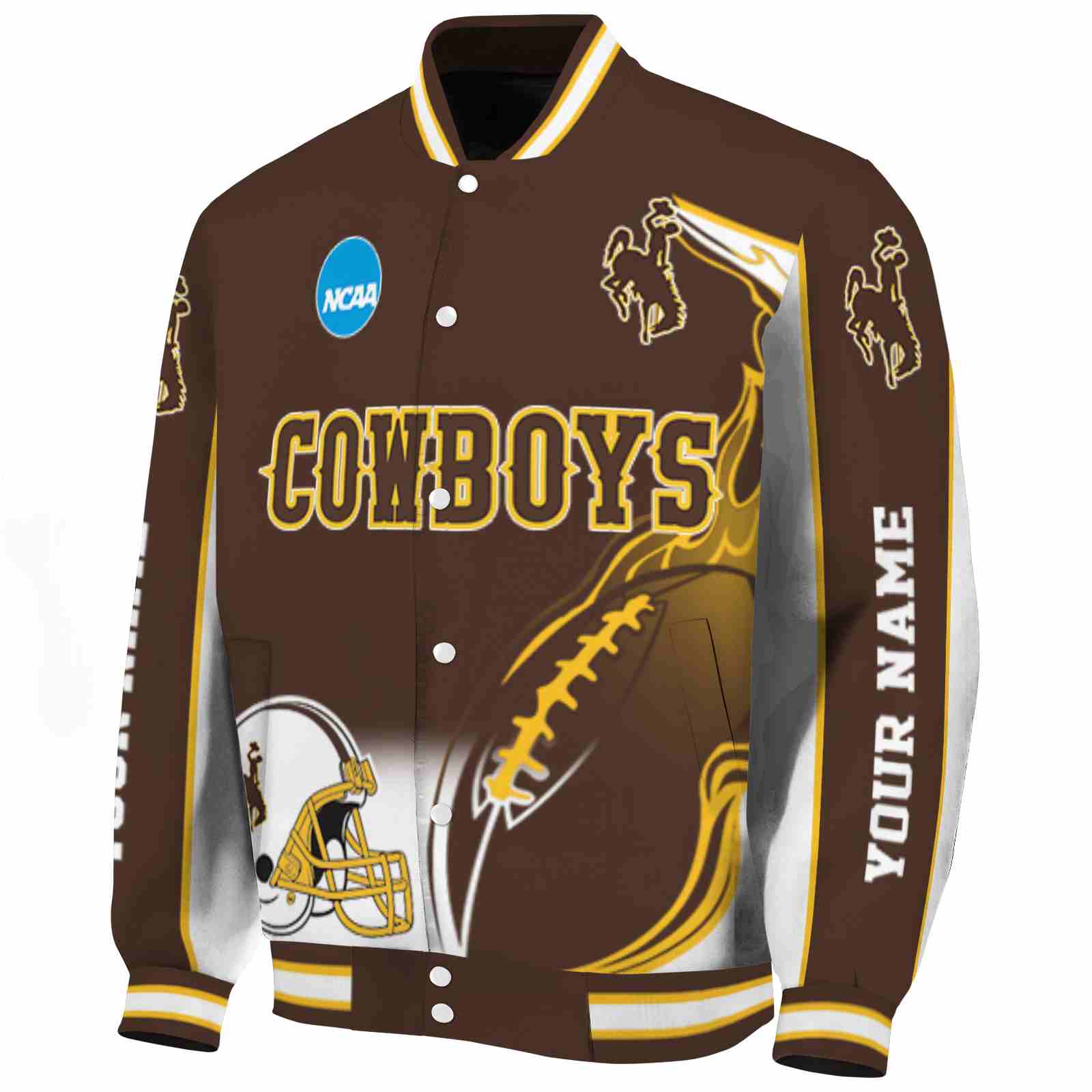 customized wyoming cowboys flaming football brown white jacket best selling jacketwow customized wyoming cowboys flaming football brown white jacket best selling jacketwow
