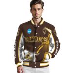 customized wyoming cowboys flaming football brown white jacket best selling jacketwow