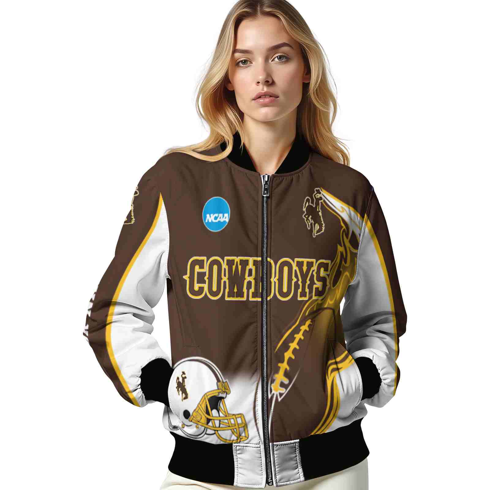 customized wyoming cowboys flaming football brown white jacket latest model jacketwow customized wyoming cowboys flaming football brown white jacket latest model jacketwow