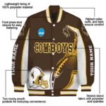 customized wyoming cowboys flaming football brown white jacket best selling jacketwow