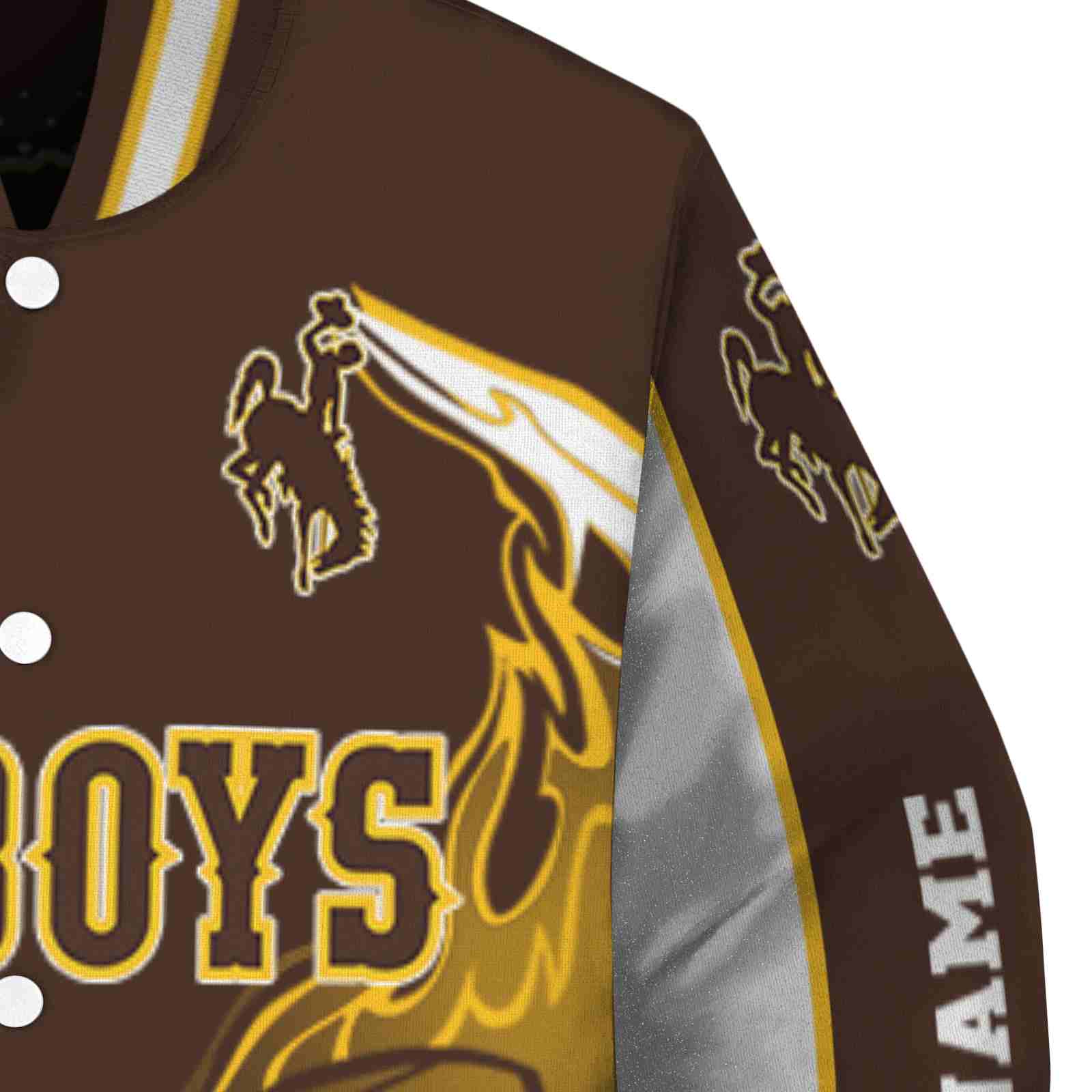 customized wyoming cowboys flaming football brown white jacket premium grade jacketwow customized wyoming cowboys flaming football brown white jacket premium grade jacketwow