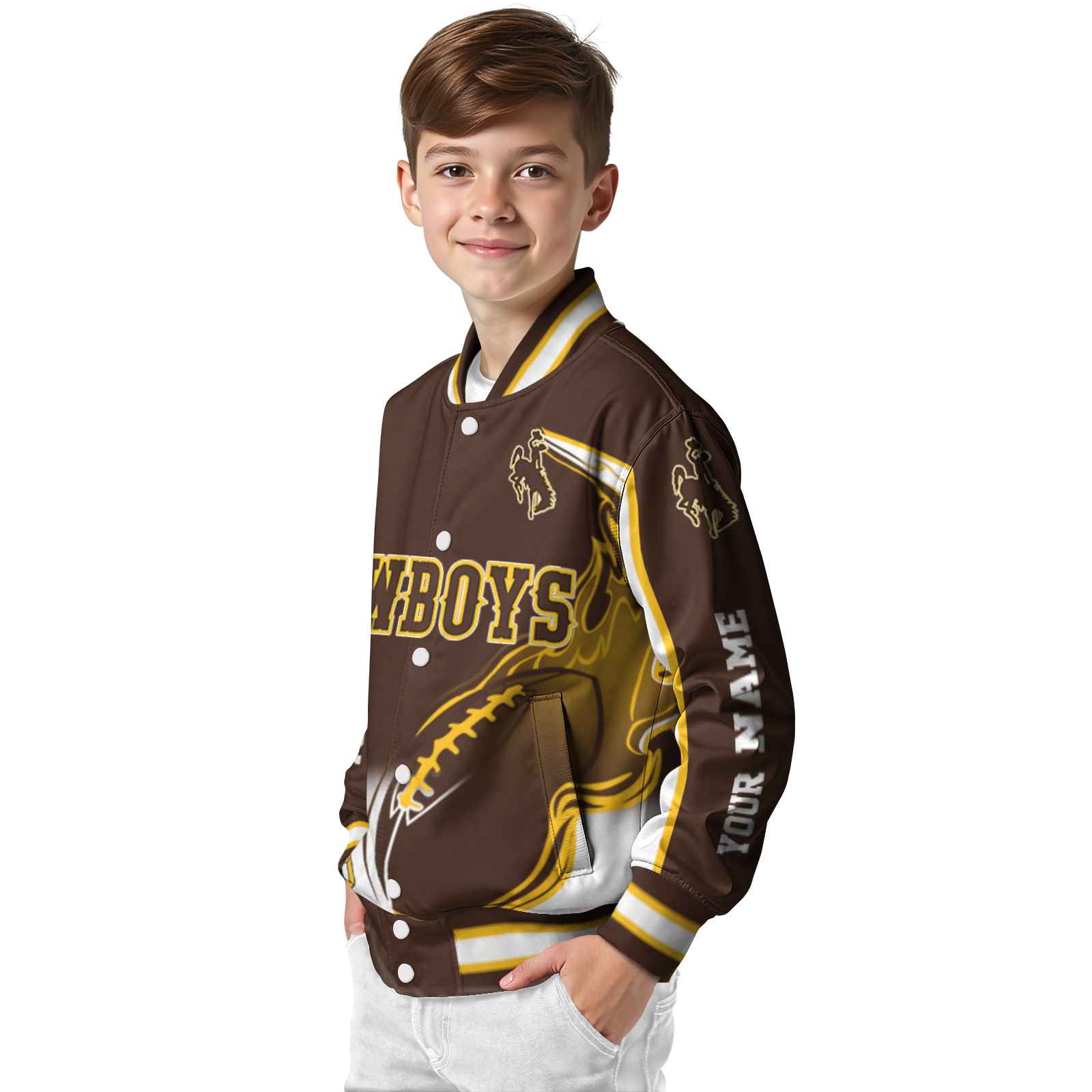 customized wyoming cowboys flaming football brown white jacket trendy jacketwow customized wyoming cowboys flaming football brown white jacket trendy jacketwow
