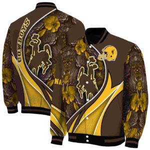 customized wyoming cowboys floral print brown jacket fashion forward jacketwow