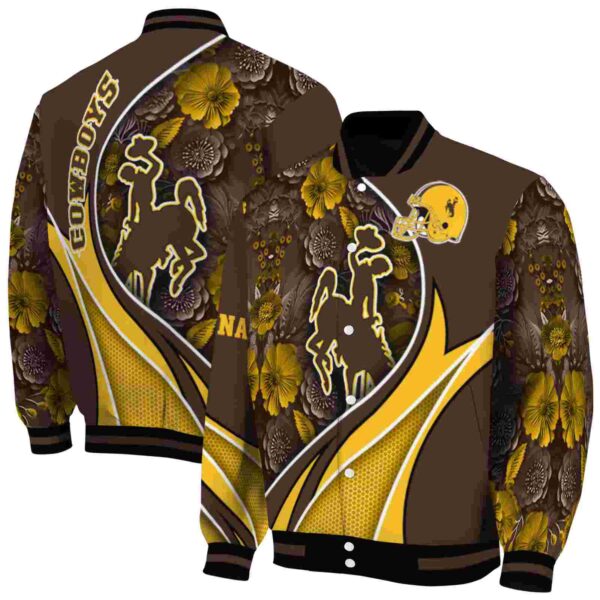 customized wyoming cowboys floral print brown jacket fashion forward jacketwow