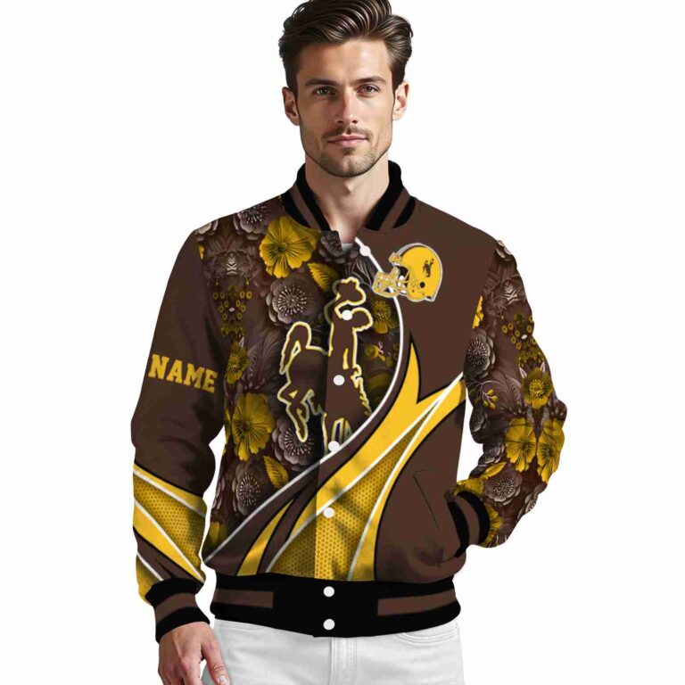 customized wyoming cowboys floral print brown jacket high quality jacketwow