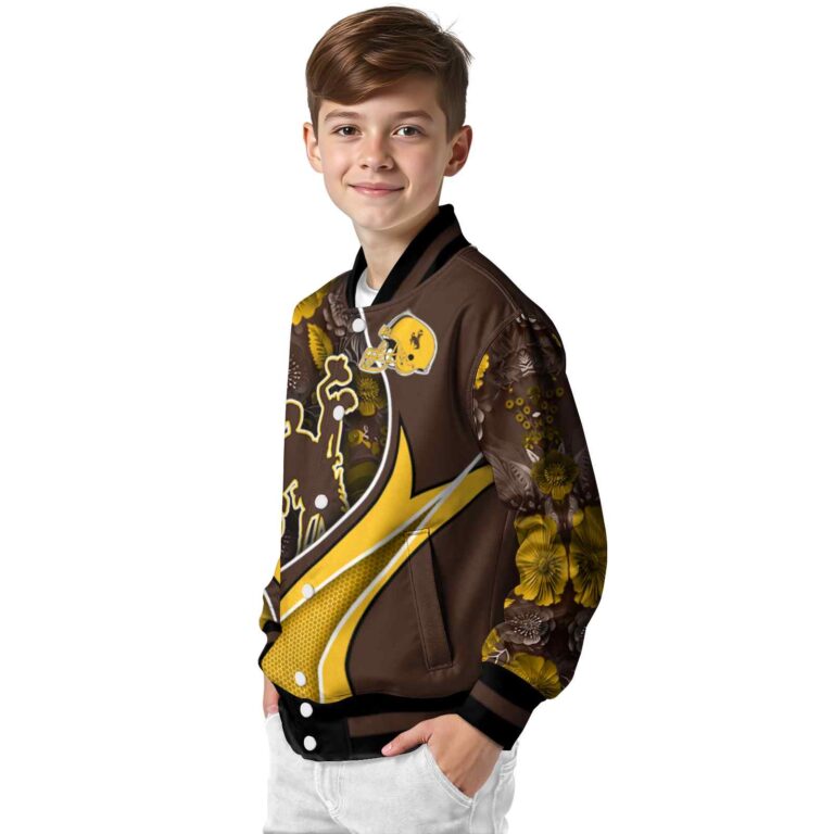 customized wyoming cowboys floral print brown jacket trendy jacketwow