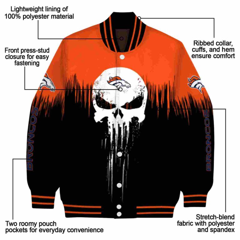 denver broncos punisher skull orange black white jacket new arrival jacketwow