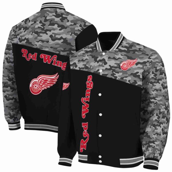 detroit red wings camo patchwork black jacket fashion forward jacketwow
