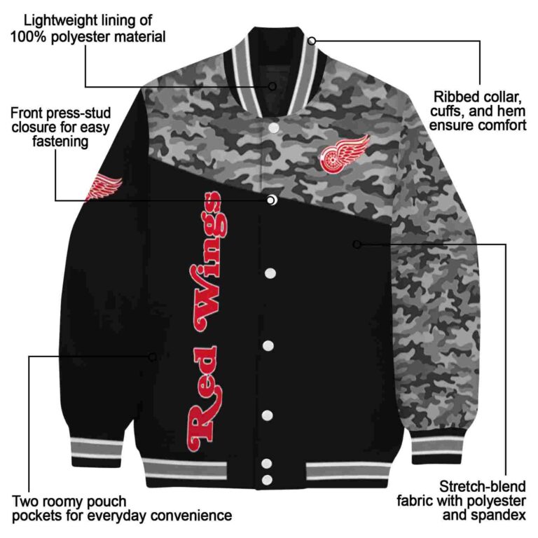 detroit red wings camo patchwork black jacket new arrival jacketwow