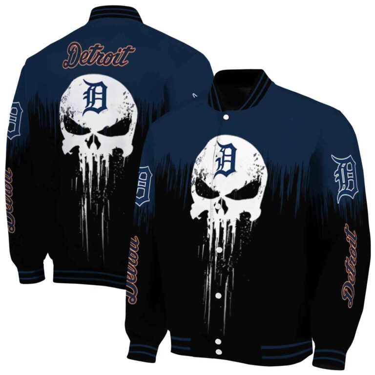 detroit tigers punisher skull navy black white jacket fashion forward jacketwow