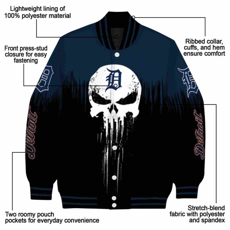 detroit tigers punisher skull navy black white jacket new arrival jacketwow