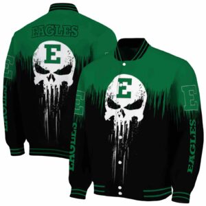 eastern michigan eagles punisher skull green black white jacket fashion forward jacketwow