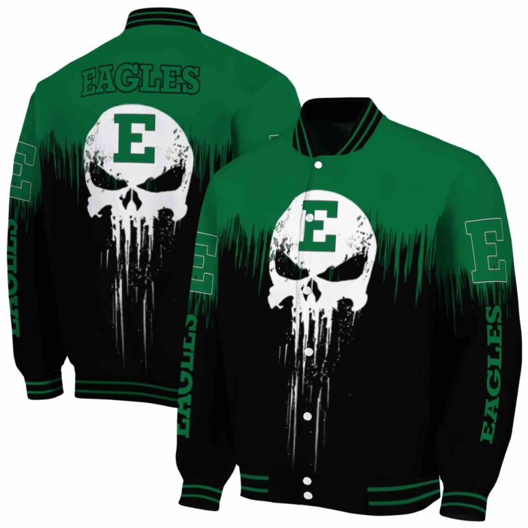 eastern michigan eagles punisher skull green black white jacket fashion forward jacketwow