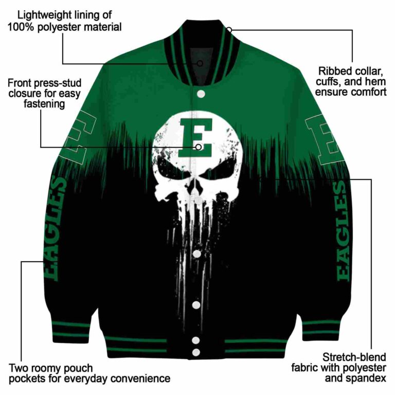 eastern michigan eagles punisher skull green black white jacket new arrival jacketwow