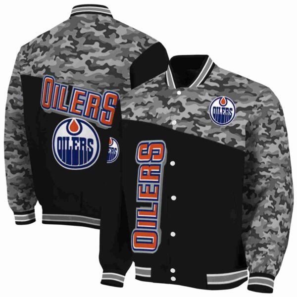 edmonton oilers camo patchwork black jacket fashion forward jacketwow
